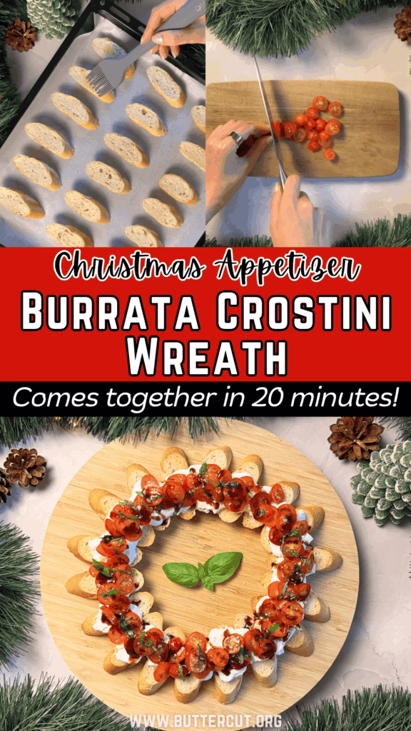 christmas appetizer Burrata Crostini Wreath pin