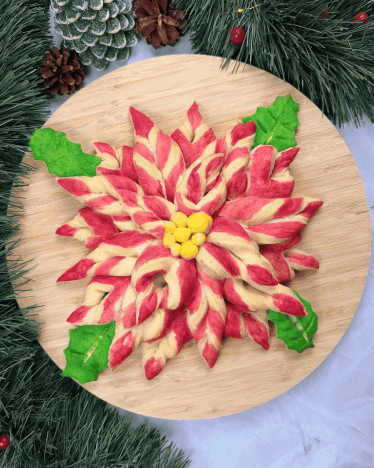 easy christmas bread recipe that looks beautiful like a poinsettia