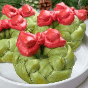 Christmas bread wreath brioche made with natural dyes
