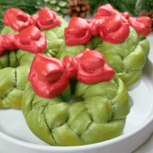 Christmas bread wreath brioche made with natural dyes