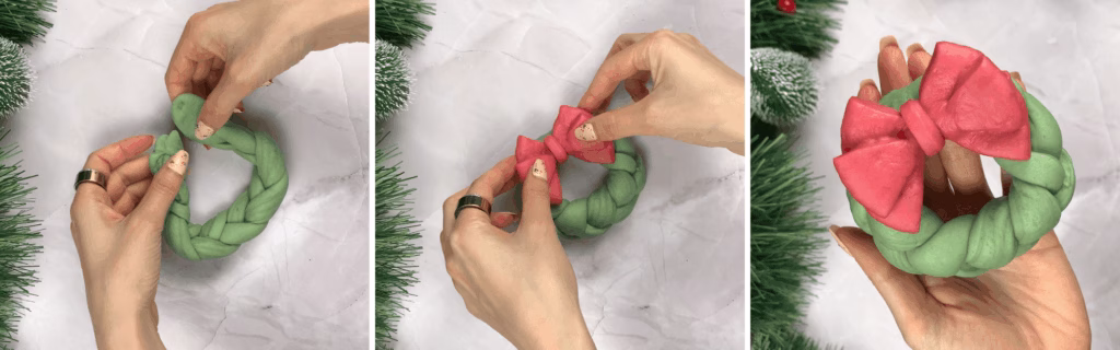 making christmas brioche bread shaped like a wreath