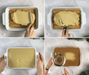 layering and decorating a gingerbread tiramisu for christmas