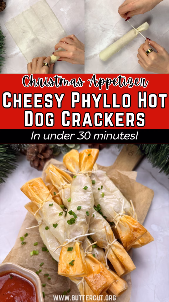 Cheesy Phyllo Hot Dog Crackers pin