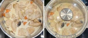 adding cream to the dish and cooking