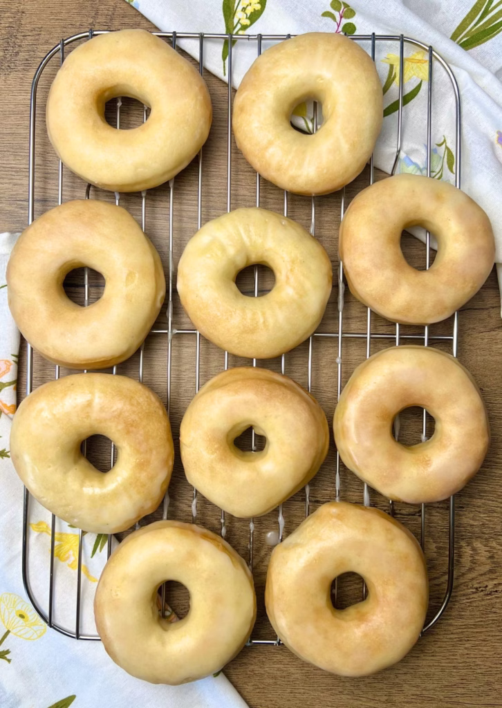 homemade glazed sourdough donuts made in the air fryer.
