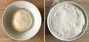 comparason of no stretch and fold sourdough dough after bulk fermentation