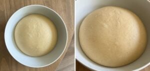 sourdough donut dough after proofing for 4 hours