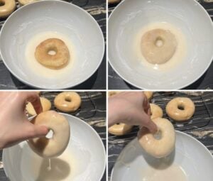 glazing air fryer donuts with a vanilla glaze