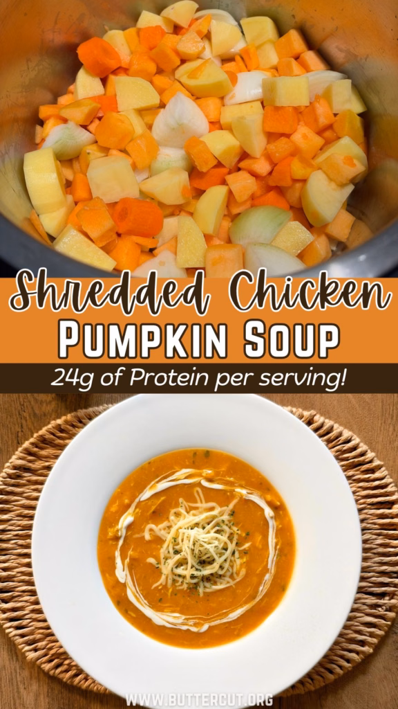 high protein soup for fall with shredded chicken 