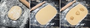 rolling and adding spread filling to cinnamon roll dough